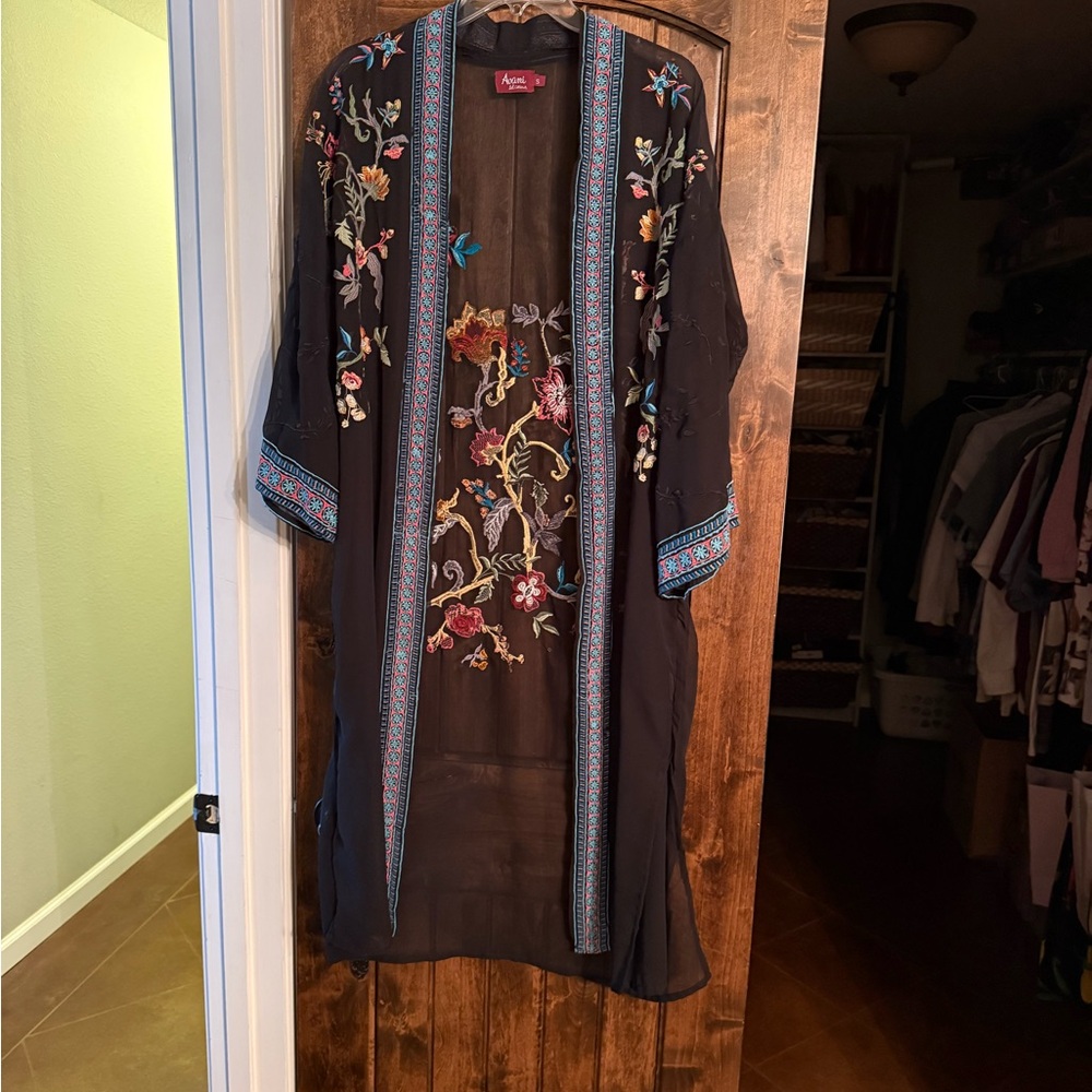 Avanti Black Sheer Maxi Dress with Floral Embroidery